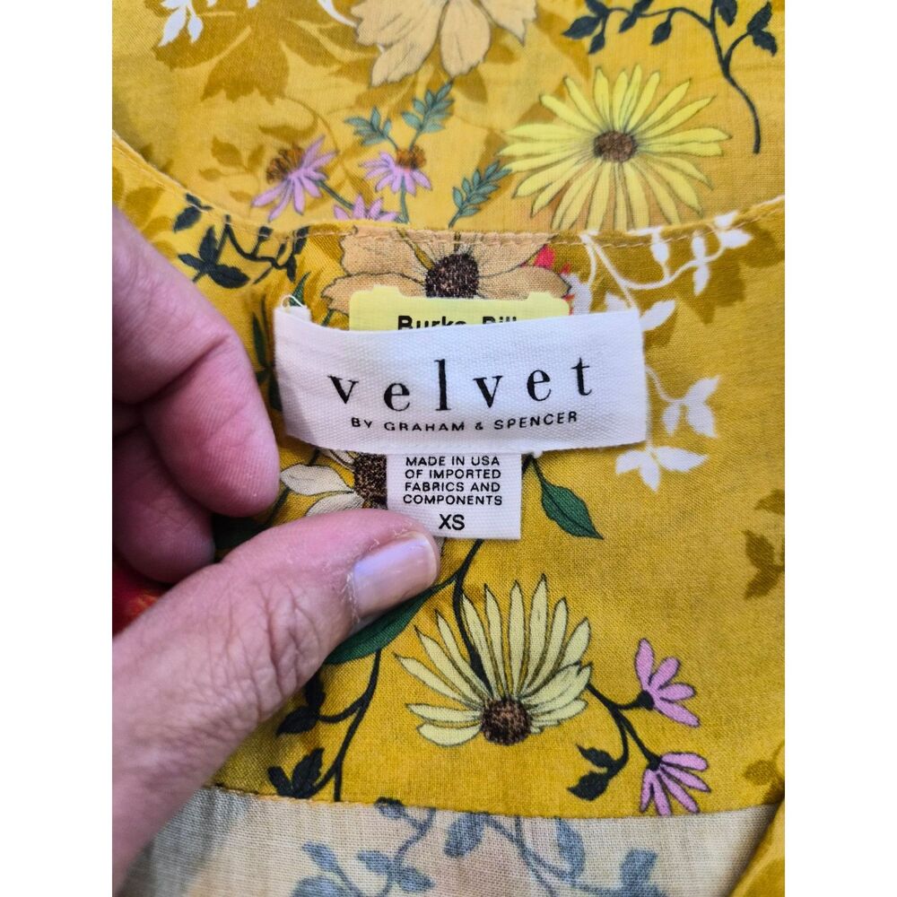 Velvet Graham Spencer Yellow Floral Button Front Mini Dress XS Viscose Cottage - Picture 3 of 6